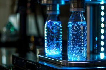 A blue glass tube with a blue liquid inside