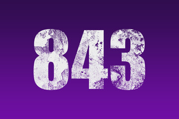 flat white grunge number of 843 on purple background.