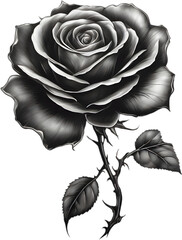 Black and White Rose Drawing, Pen and Ink Sketch Flowers.