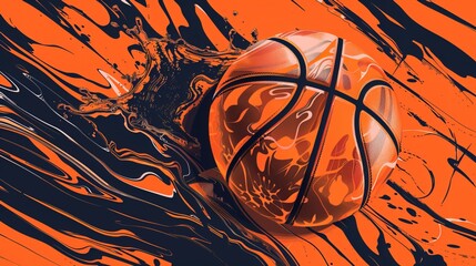 Basketball: Orange basketball with black lines