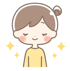 上半身｜キラキラした女性イラスト｜お団子ヘア