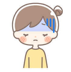 上半身｜青ざめる女性イラスト｜お団子ヘア