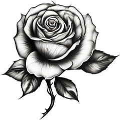 Black and White Rose Drawing, Pen and Ink Sketch Flowers.