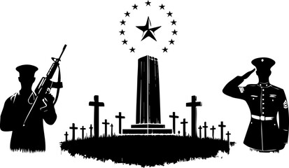 Memorial ceremony for fallen soldiers in vector stencil drawing