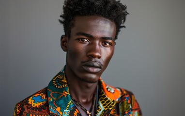 Obraz premium A black man of West African descent wearing a vibrant, multicolored shirt