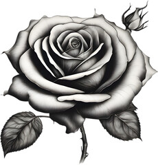 Black and White Rose Drawing, Pen and Ink Sketch Flowers.