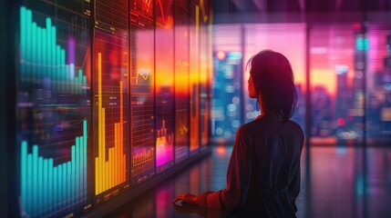 AIpowered financial advisor, holographic charts, vibrant colors, modern office setting, photorealistic,