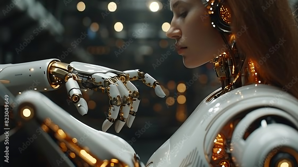 Poster businessperson and robot collaboration in tech - database management systems