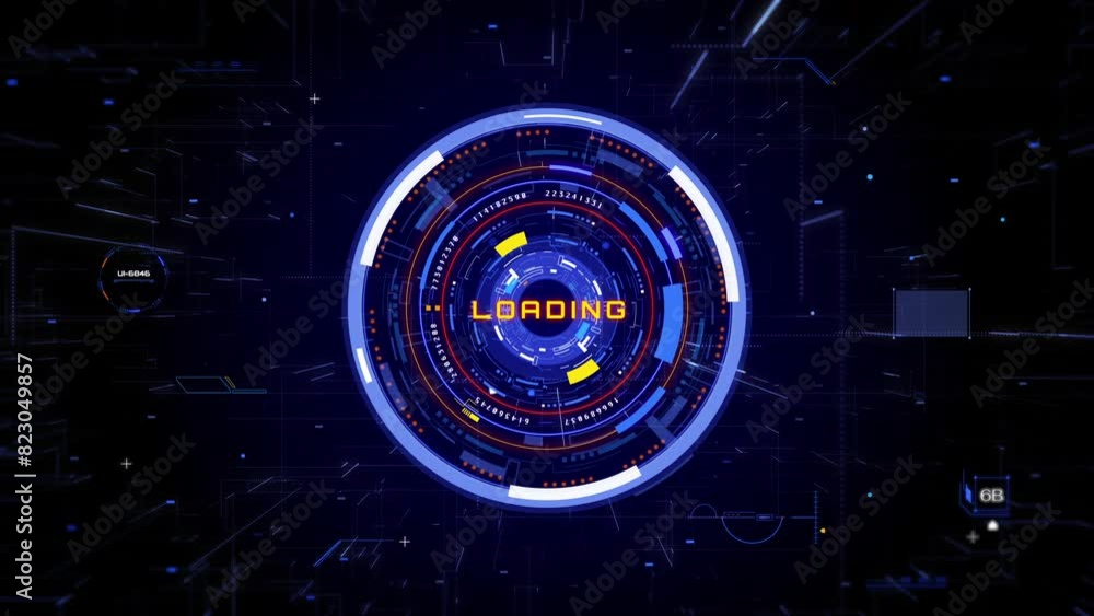Poster technology hud circle spinning element. futuristic geometric shape rotating and communication displa