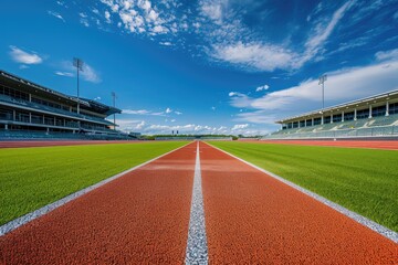 An expansive view of a stadium runway path, Red runway for sports path background