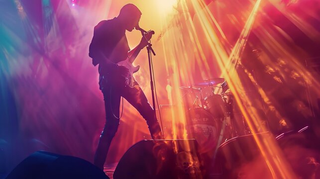 Musician Performing on Stage: On stage, a musician entertains the crowd, engaging with the audience and delivering a high-energy performance