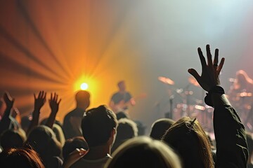 People cheering in live music concert photography