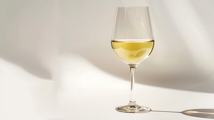 A white wine glass isolated on white background with some shadows. Generative AI illustration