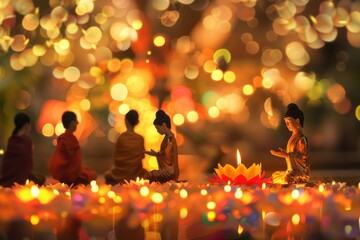 lotus ,candles and Buddha statue for Vesak Day celebration