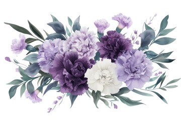 Design a bouquet of lavender and white carnations in watercolor