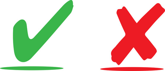Green checkmark tick and red X icons.  © JP