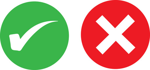 Green checkmark tick and red X icons.
