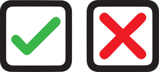 Green checkmark tick and red X icons.  © JP