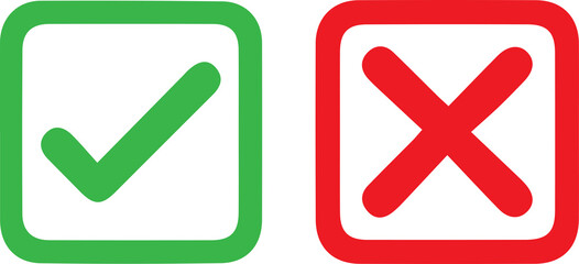 Green checkmark tick and red X icons.	