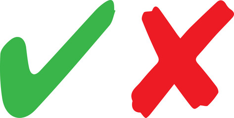 Green checkmark tick and red X icons.  © JP