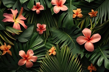 Summer leaves background Design, a tropical beach paradise with palm trees