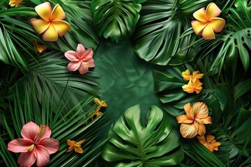 Summer leaves background Design, a tropical beach paradise with palm trees