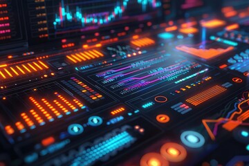 Cryptocurrency trading platform, glowing graphs, futuristic design, vibrant colors, high resolution,
