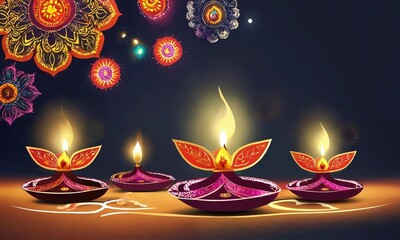 Clay diya lamps lit during diwali celebration, Diwali, or Deepavali, is India's biggest and most important holiday.