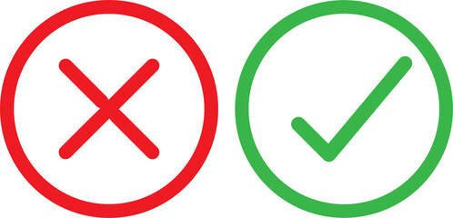 Green checkmark tick and red X icons.	