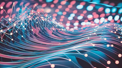 Tech Grid: Glowing Nodes and Digital Waveforms