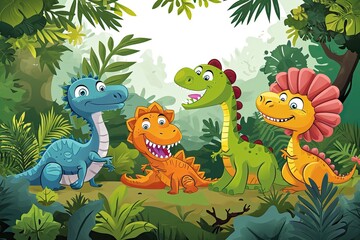 Obraz premium Playful dinosaurs in a jungle