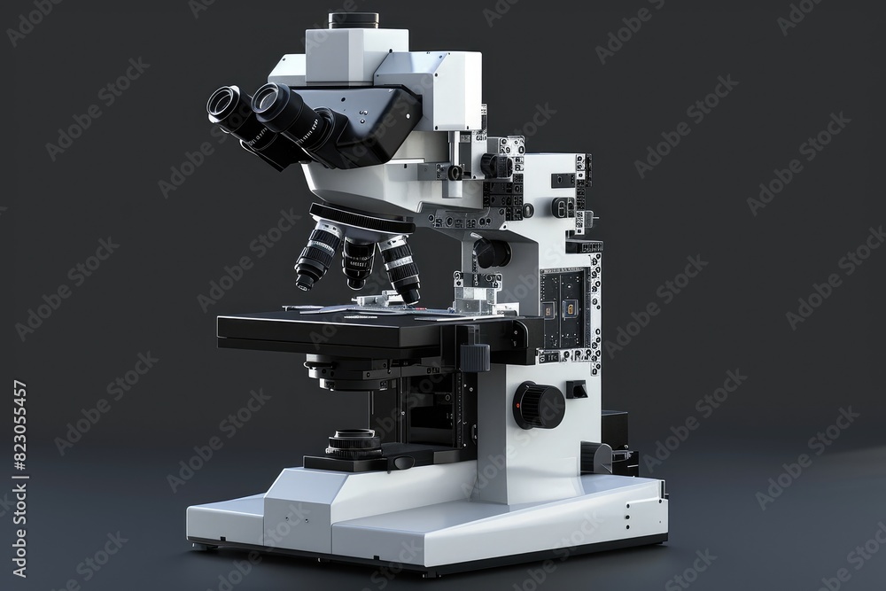 Poster render a 3d model of a cutting-edge confocal microscope