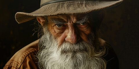 portrait of an old man with white beard and hat, generative AI