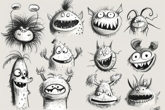 Sketch whimsical cartoon characters
