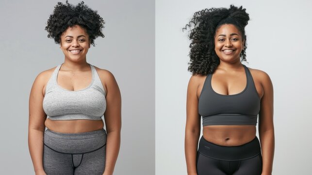 Transformation Journey: Inspiring Weight Loss Before and After Portraits of a Confident Individual in Casual and Fitness Attire