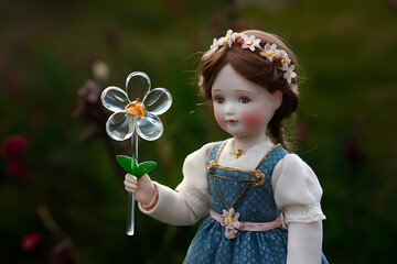 little girl with a glass flower