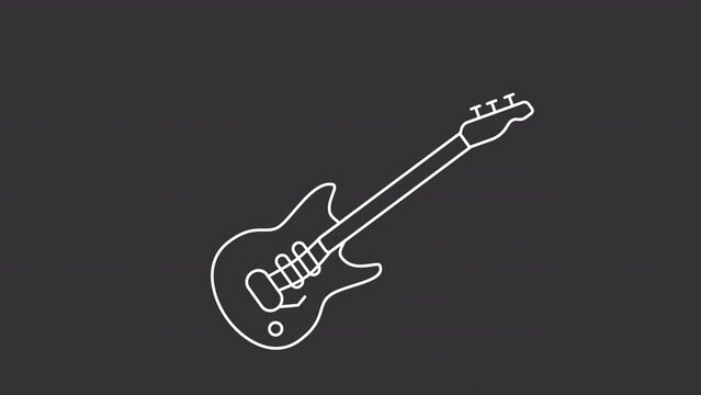 Animated mandolin white icon. Folk music instrument line animation. Guitar strings shaking. Bluegrass culture. Isolated illustration on dark background. Transition alpha video. Motion graphic
