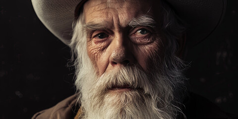 portrait of an old man with white beard and hat, generative AI