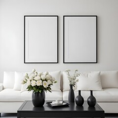 Frame mockup, ISO A paper size. Living room wall poster mockup. Living room. Interior mockup with house background. Modern interior design. 3D render