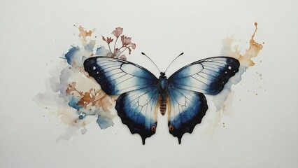 watercolor blue royal butterfly, lepidoptera painting