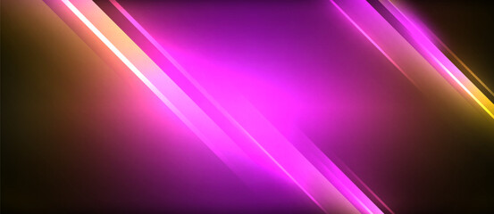 Obraz premium Neon glowing circle rays, light round lines in the dark, planet style neon wave lines. Energetic electric concept design for wallpaper, banner, background