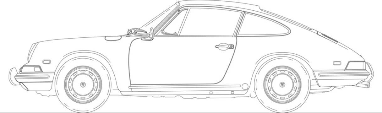 Germany, year 1968, Porsche model 912 silhouette outlined, vintage and classic old sport car, vector design illustration
