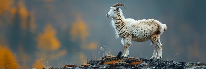 Amidst rugged terrain of the Canadian Rockies a solitary mountain goat navigates treacherous cliffs with ease