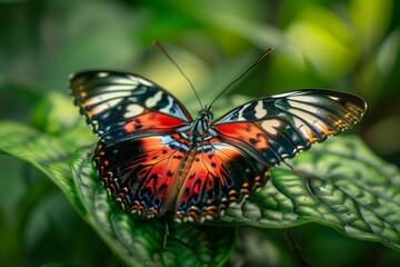 AI generated illustration of a vibrant butterfly on green foliage for adornment