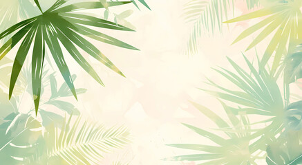 Fototapeta premium Colorful watercolor palm leaf background with free space for text.
