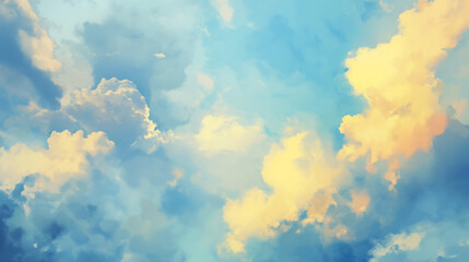 background of renaissance cloud painting: Pastel Blue and Yellow Early Morning with Soft Diffused Dreamy Lighting