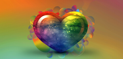 Expansive rainbow-colored heart set against a Pride gradient, perfect for wide displays.