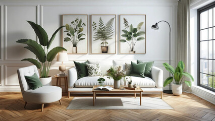Stylish Contemporary Living Room with Botanical Art