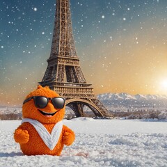 a snowman wearing a scarf and sunglasses stands in the snow