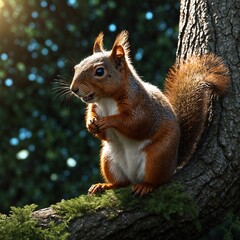 Fototapeta premium A cute squirrel standing with a squirrel on a tree